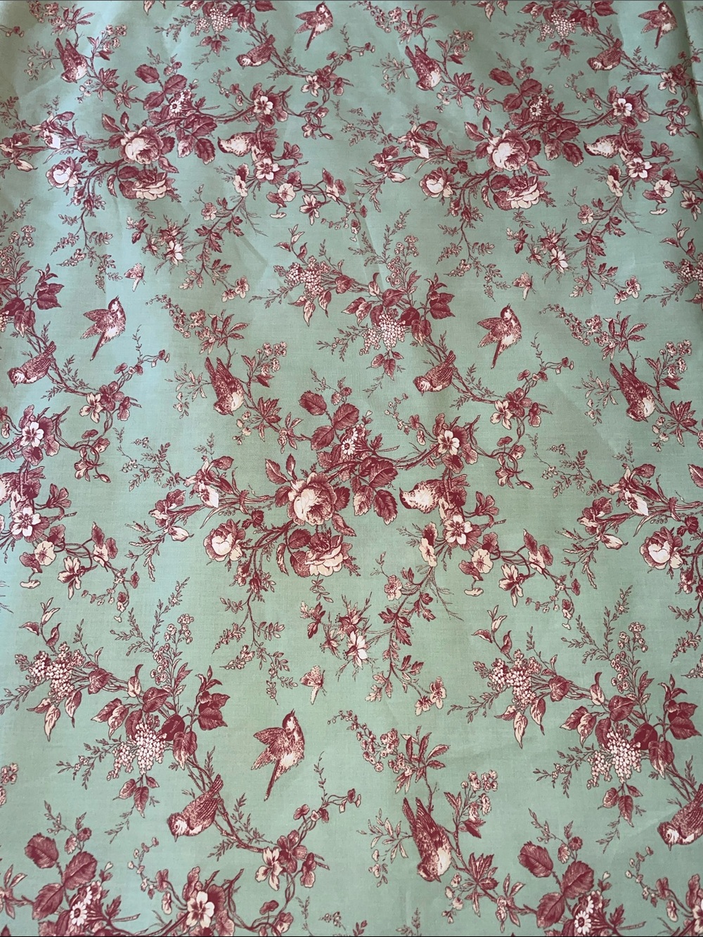 Vintage 2003 Thibaut Isabelle Fabric 6 Yards Birds Floral Toile Sage Burgundy